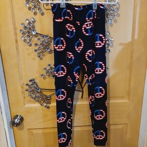 LuLaRoe Kids Leggings - Black with Red and Blue Peace Signs